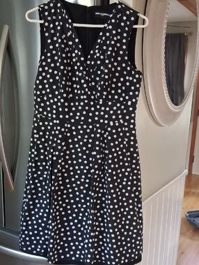 Karl Lagerfeld Black & White Polka Dot Sleeveless Fit-and-Flare Dress